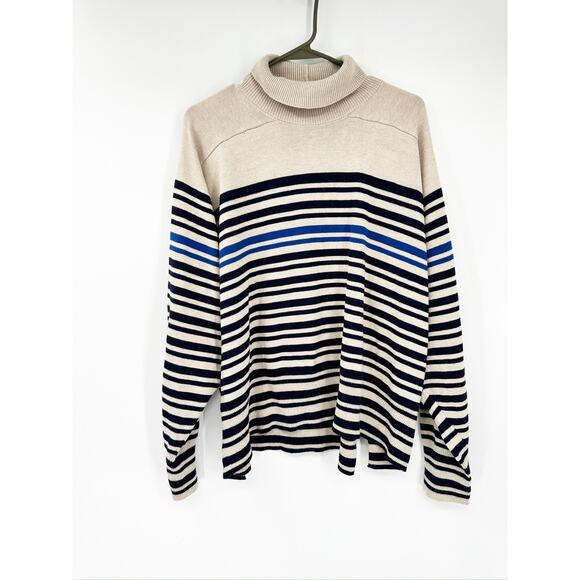 Rag & Bone Ann Striped Cashmere Blend Turtleneck Sweater in Oatmeal Size Large - Picture 2 of 5